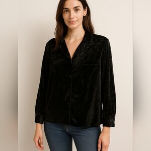 Nicole Miller Black Velvet Button Down Shirt